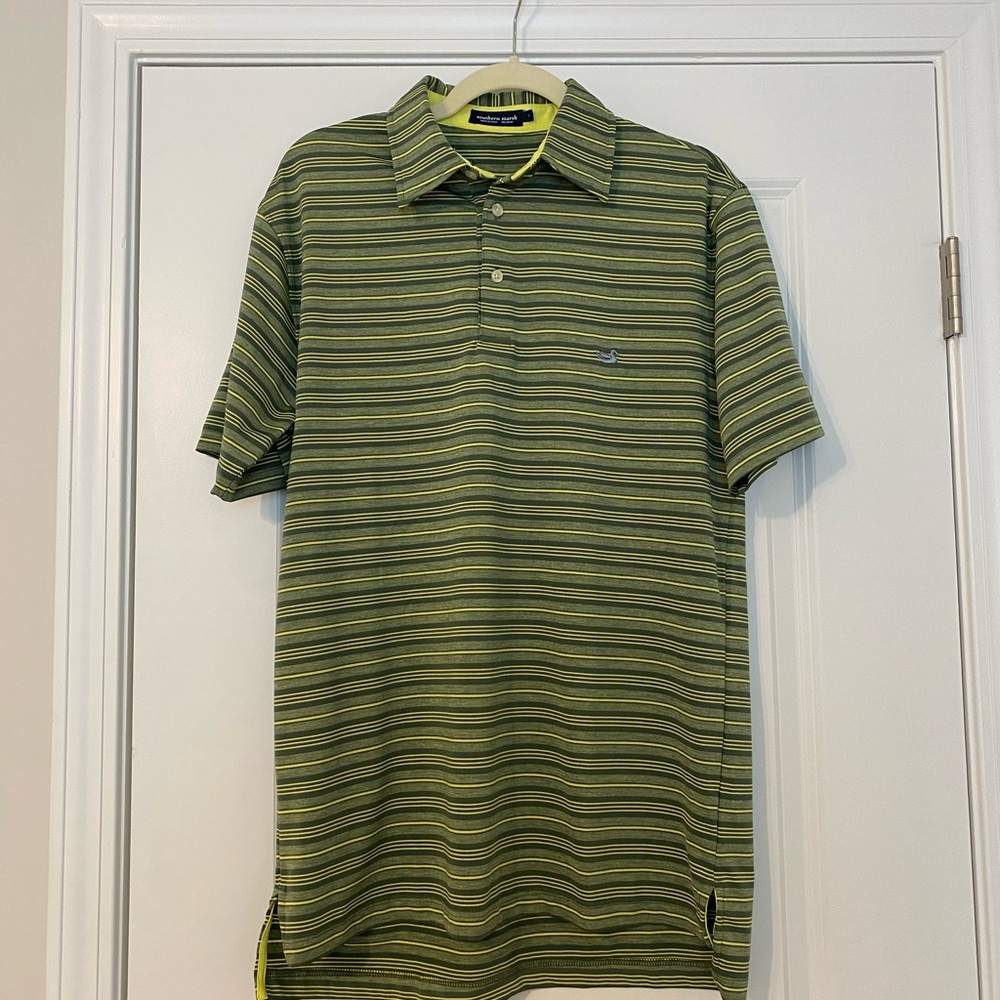 Southern Marsh Green Polo Shirt with Horizontal Stripes